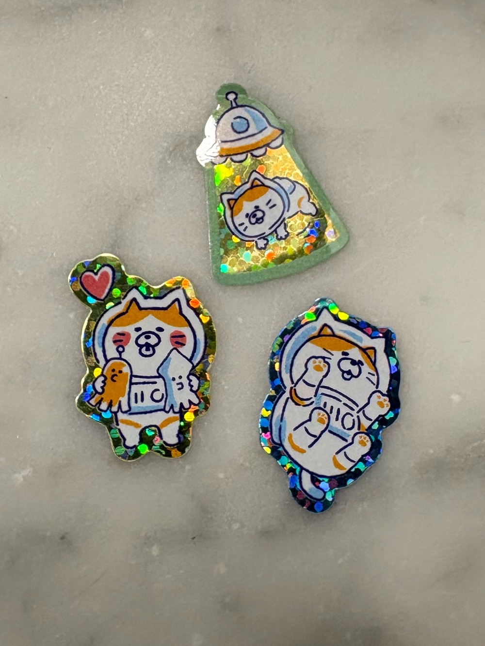 Neko Cat Japan Stickers Sparkly Holographic Cosmic Cat Space Astronaut UFO Alien